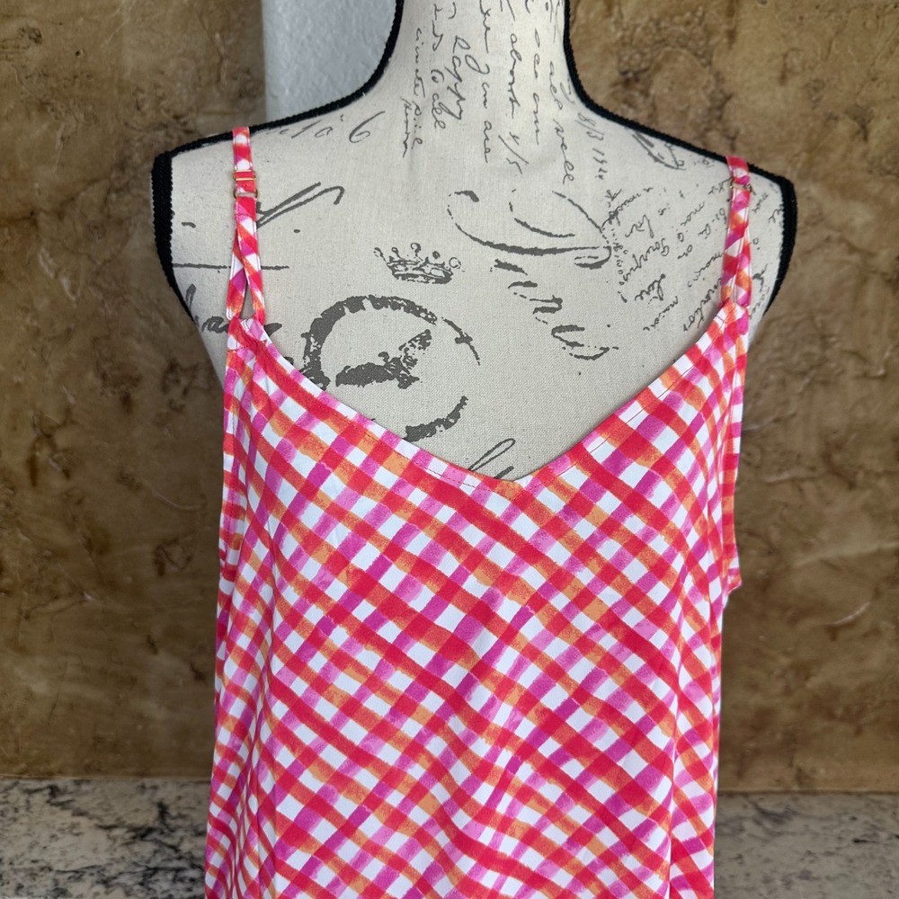 NWT Tommy Bahama Harbour Island Ruffle Dress Medium Gingham Pink Cruise Vacation - Picture 4 of 11